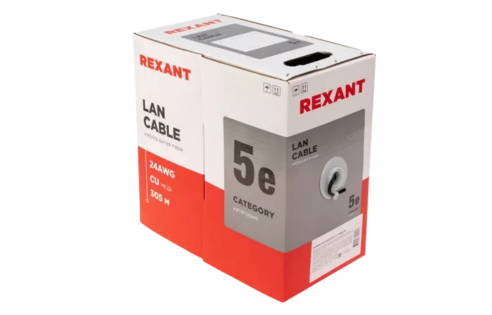 01-0045 Кабель витая пара U/UTP, CAT 5e, PE, 4PR, 24AWG, OUTDOOR, SOLID, черный, 305м, REXANT