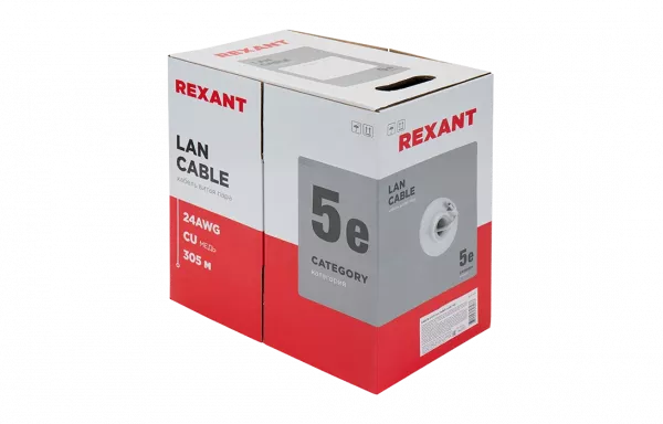 01-0023 Кабель витая пара REXANT UTP 2PR 24AWG, CAT5e, бухта 305 м, серый