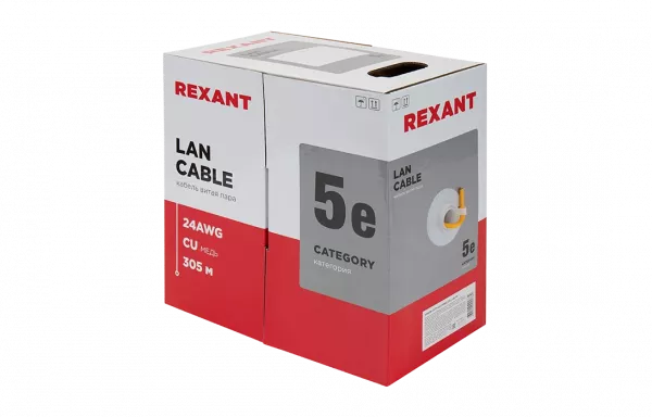 01-0049 REXANT Кабель витая пара UTP 4PR 24AWG, CAT5e, нг(А)-HF, LSZH (бухта 305 м)