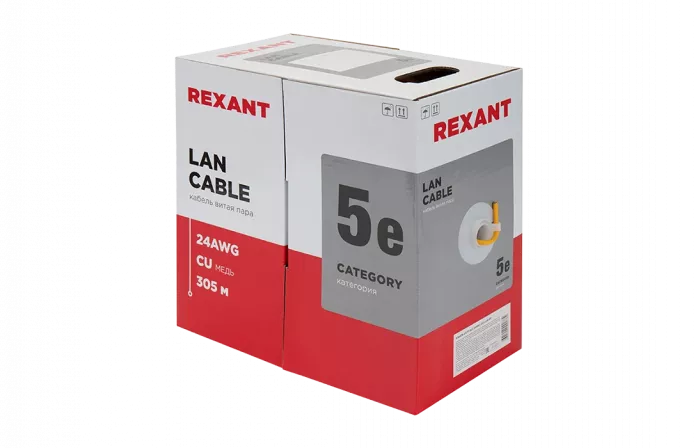 01-0049 REXANT Кабель витая пара UTP 4PR 24AWG, CAT5e, нг(А)-HF, LSZH (бухта 305 м)