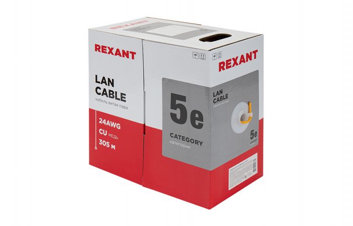 01-0049 Кабель витая пара REXANT UTP 4PR 24AWG, CAT5e, нг(А)-HF, LSZH (бухта 305 м)