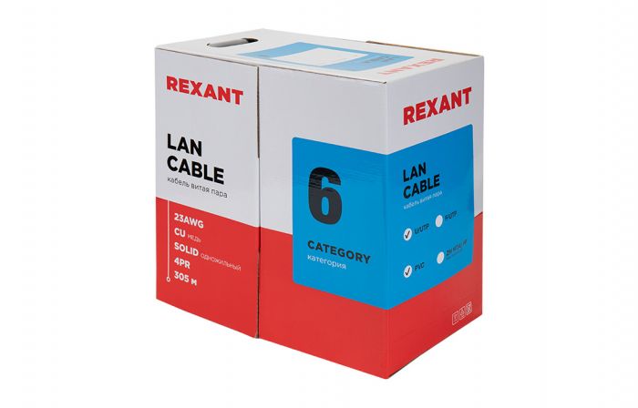 01-0047 Кабель витая пара REXANT UTP 4PR 23AWG, CAT6 (бухта 305 м)