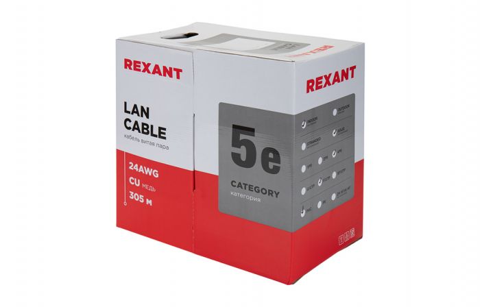 01-0143 Кабель витая пара REXANT FTP 4PR 24AWG, CAT5e (бухта 305 м)