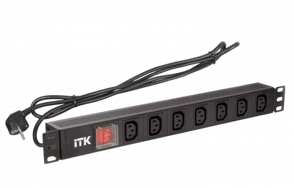 PH12-7C131 ITK PDU 7 розеток C13 с LED выкл,1U, шнур 2м вилка нем.ст