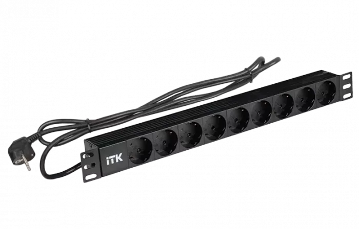 PH22-9D1-P ITK PDU 9 розеток нем. ст, 1U, шнур 2м вилка нем. ст ПВХ чер