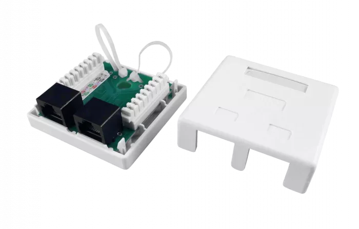 430234 Hyperline SB1-2-8P8C-C5e-WH Розетка компьютерная RJ-45(8P8C), категория 5e, двойная, внешняя, Dual IDC