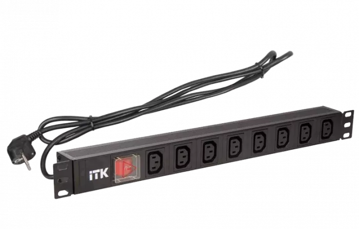 PH12-8C131 ITK PDU 8 розеток C13 с LED выкл,1U, шнур 2м вилка нем.ст
