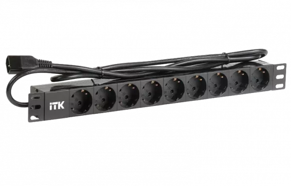 PH22-9D2-P ITK PDU 9 розеток нем. ст, 1U, шнур 2м вилка С14 ПВХ чер