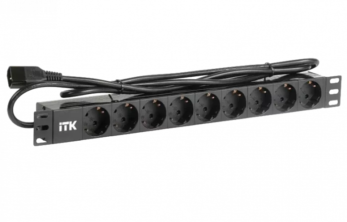 PH22-9D2-P ITK PDU 9 розеток нем. ст, 1U, шнур 2м вилка С14 ПВХ чер