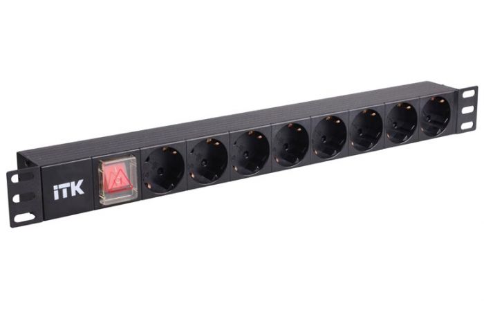 PH12-8D3 ITK PDU 8 розеток нем. ст, с LED выкл, 1U, без шнура, вх. С14