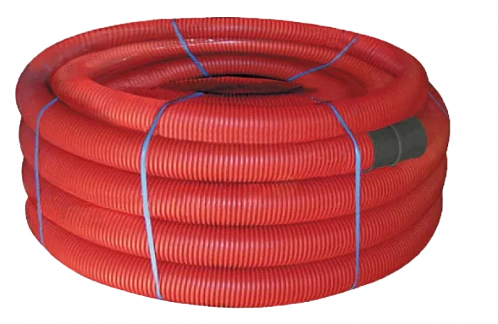 121920 Двустенная труба ПНД гибкая для кабельной канализации д.200мм с протяжкой, SN6, 500Н, в бухте 35м, цвет красный