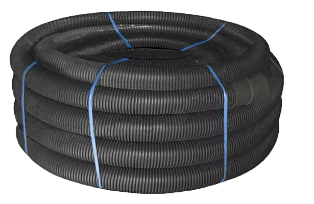 151911 Двустенная труба ПНД гибкая для открытой прокладки д.110мм,SN8, УФ, с протяжкой, в бухте 50м, цвет черный