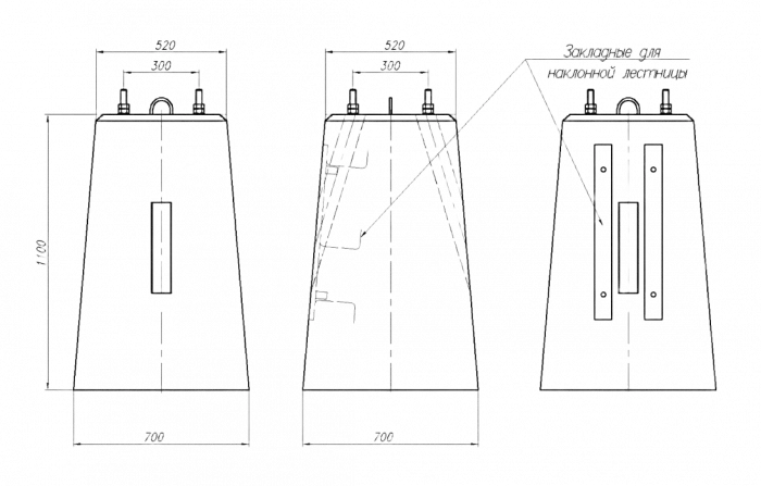 Фундамент для светофоров с наклонной лестницей и двумя трансф. ящиками ФС 110х70 15378-00-00