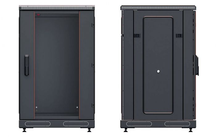 Шкаф телекоммуникационный напольный 19",18U(600x800), ШТ-НП-М-18U-600-800-С-Ч, передняя дверь стекло, черный ССД