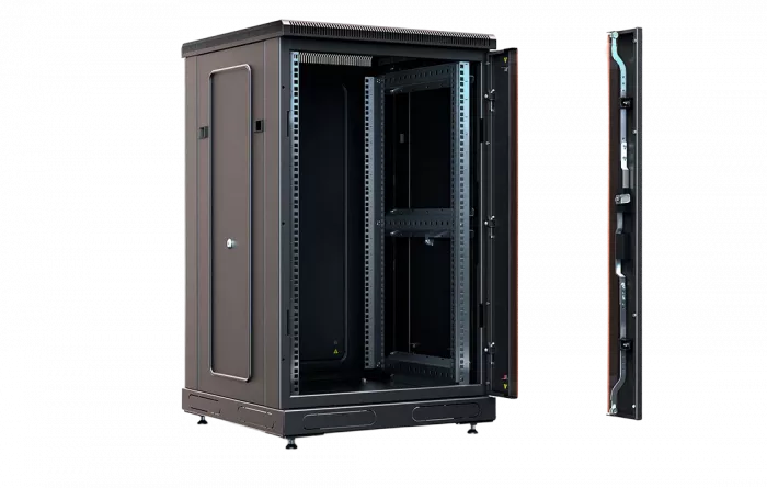 Шкаф телекоммуникационный напольный 19",18U(800x800), ШТ-НП-М-18U-800-800-С-Ч, передняя дверь стекло, черный ССД