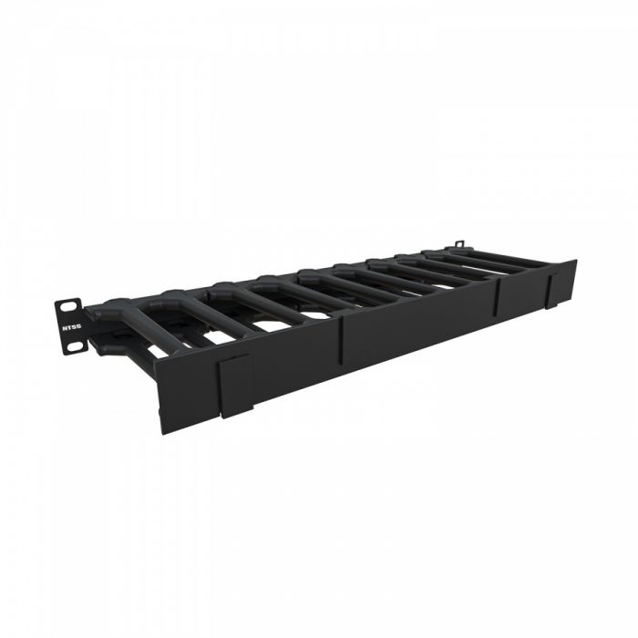19'' Горизонтальный кабельный органайзер с пальцами и крышкой NTSS, 1U, глубиной 158 мм, черный RAL 9005