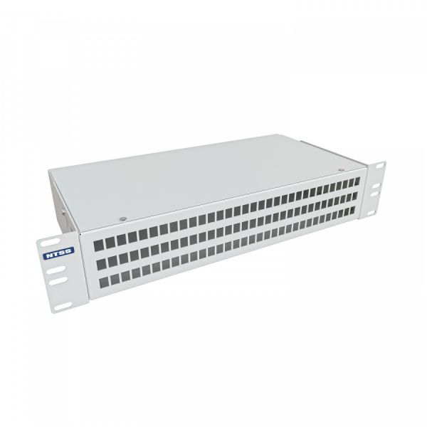 Кросс NTSS оптический 19'' укомплектованный 2U, 96 портов LC/UPC duplex, 9/125 мкм (сплошная панель, сплайс-кассета 6шт, пигтейлы, КДЗС, адаптеры) серый RAL 7035