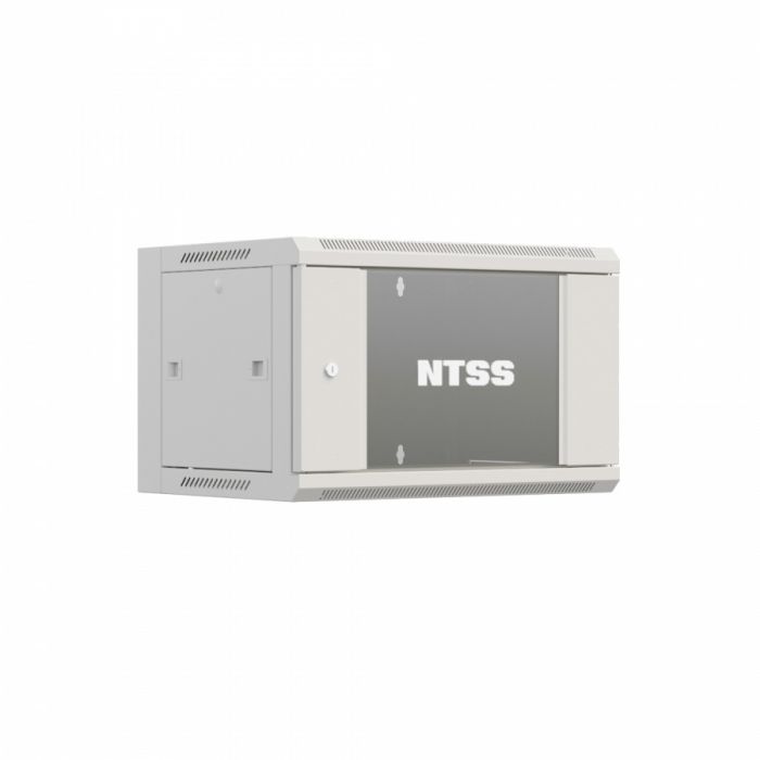 Шкаф настенный телекоммуникационный NTSS W 9U 600х450х500мм, 2 профиля 19, дверь стеклянная, боковые стенки съемные, задняя стенка, разобранный, серый RAL 7035