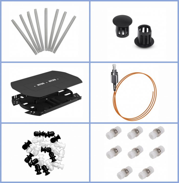 Кросс NTSS оптический 19'' укомплектованный 3U, 64 порта FC/UPC, 62.5/125 мкм (планки, сплайс-кассета 3шт, пигтейлы, КДЗС, адаптеры) серый RAL 7035