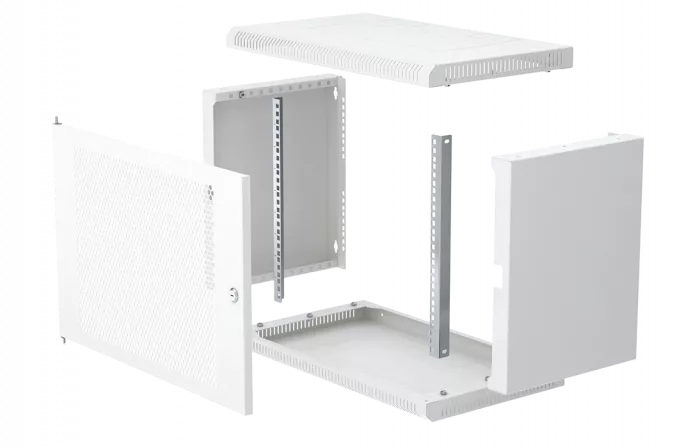 Шкаф телекоммуникационный настенный разборный 19”,9U(600x350), ШТ-НСр-9U-600-350-П дверь перфорированная ССД