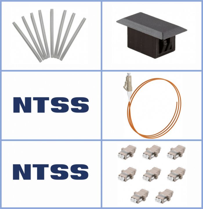 Кросс NTSS оптический настенный Микро, укомплектованный, 2 порта LC/UPC duplex, 62.5/125 мкм (сплошная панель, ложемент, пигтейлы, КДЗС, адаптеры) серый RAL 7035