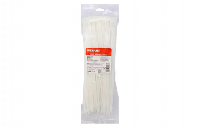 07-0300 Хомут-стяжка кабельная нейлоновая REXANT 300x3,6мм, белая, уаковка 100шт.