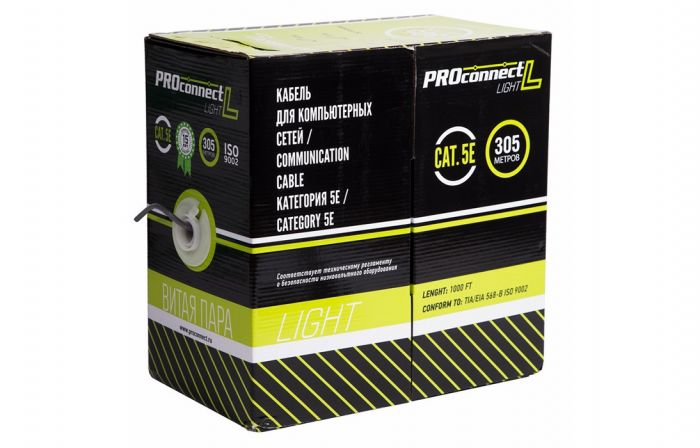 01-0148-3 Кабель витая пара PROconnect LIGHT FTP 4PR 26AWG, CCA, CAT5, бухта 305 м