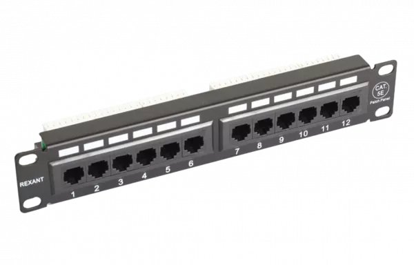 04-0025 REXANT Патч-панель 10", 1U, 12 портов RJ-45, кат5e, Dual IDC