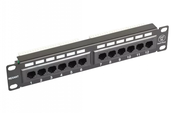 04-0025 REXANT Патч-панель 10", 1U, 12 портов RJ-45, кат5e, Dual IDC
