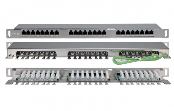 244077 Hyperline PPHD-19-24-8P8C-C5E-SH-110D Патч-панель высокой плотности 19", 0.5U, 24 порта RJ-45, категория 5E, Dual IDC, экранированная