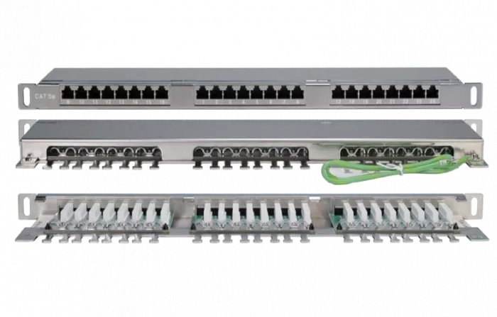 244077 Hyperline PPHD-19-24-8P8C-C5E-SH-110D Патч-панель высокой плотности 19", 0.5U, 24 порта RJ-45, категория 5E, Dual IDC, экранированная