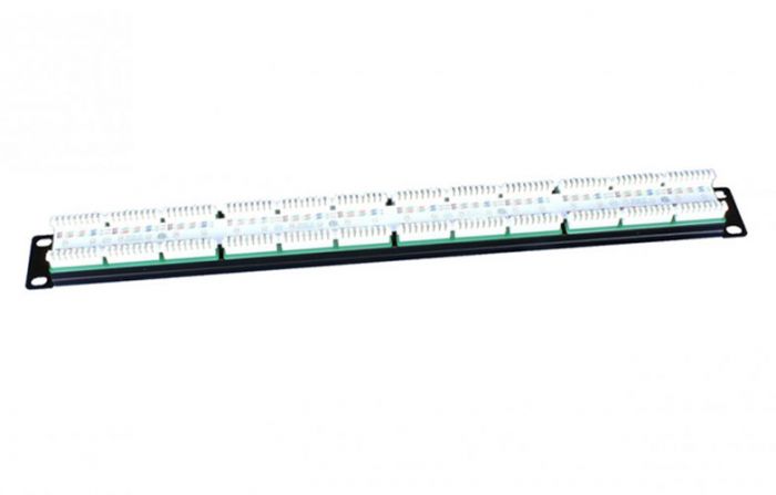 246095 Hyperline PP3-19-24-8P8C-C5E-110D Патч-панель 19", 1U, 24 порта RJ-45, категория 5e, Dual IDC, ROHS, цвет черный