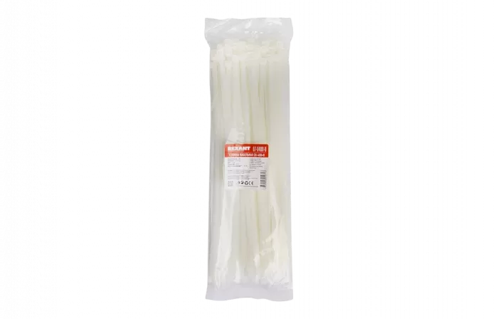 07-0400-8 Хомут-стяжка кабельная нейлоновая REXANT 400 x7,6 мм, белая, упаковка 100 шт.