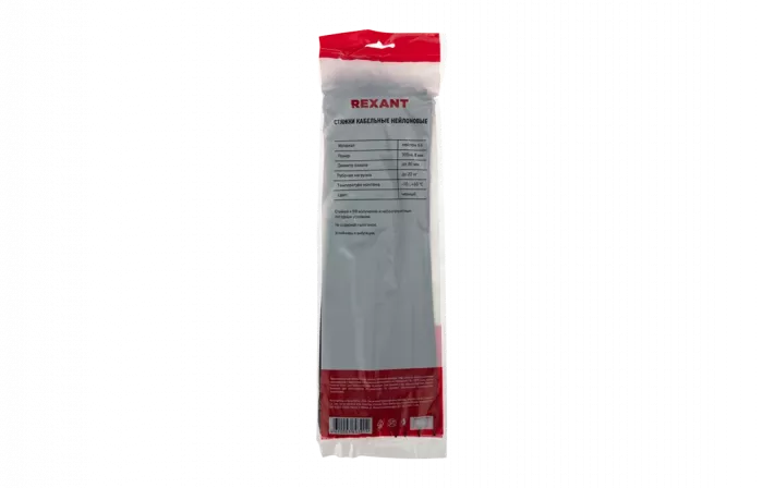 07-1303 Хомут-стяжка кабельная нейлоновая REXANT 300 x4,8 мм, черная, упаковка 100 шт.
