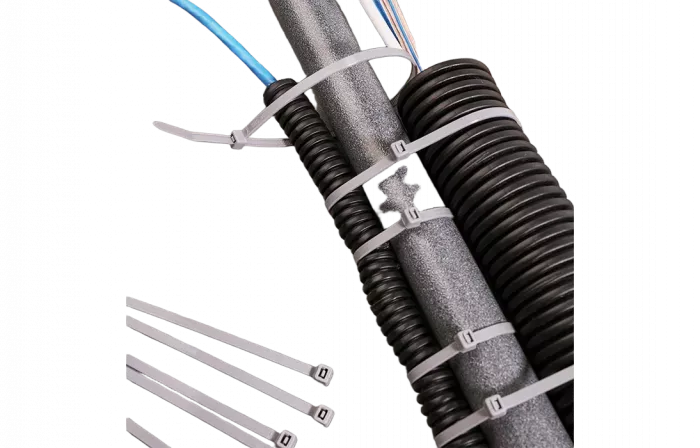 07-1303-3 Хомут-стяжка кабельная нейлоновая REXANT 300 x4,8 мм, серая, упаковка 100 шт.