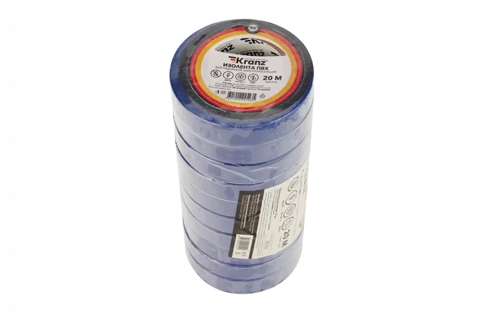 KR-09-2605 Изолента ПВХ KRANZ 15 мм х 20 м, синяя, упаковка 10 роликов
