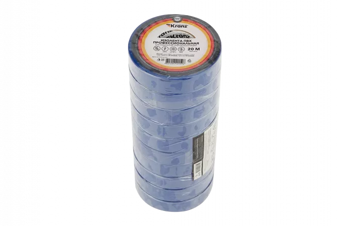 KR-09-2805 Изолента ПВХ профессиональная KRANZ 0.18 х 19 мм х 20 м, синяя, упаковка 10 роликов
