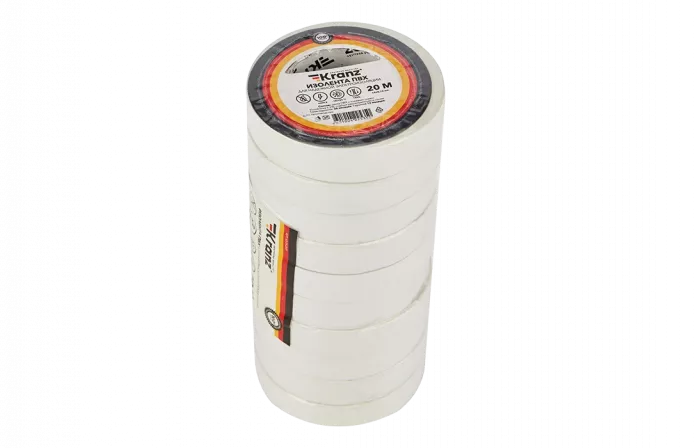 KR-09-2601 Изолента ПВХ KRANZ 15 мм х 20 м, белая, упаковка 10 роликов