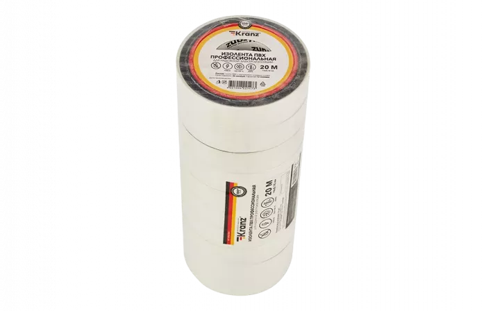 KR-09-2801 Изолента ПВХ профессиональная KRANZ 0.18 х 19 мм х 20 м, белая, упаковка 10 роликов