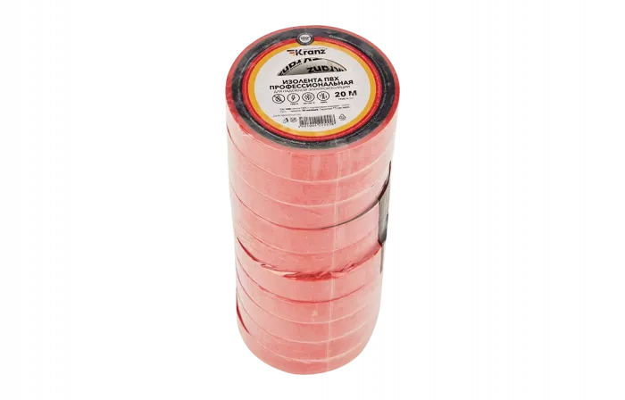 KR-09-2804 Изолента ПВХ KRANZ профессиональная, 0.18х19 мм х 20 м, красная упаковка 10 роликов