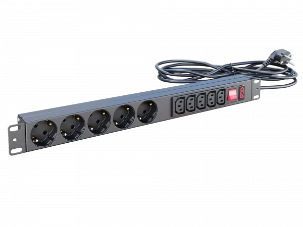 Блок розеток БР-5SCH-5C13-10А-Ш-1,8SCH Блок розеток 19", 5 Schuko, 5 C13, максимальный ток 10А, шнур 1,8 м