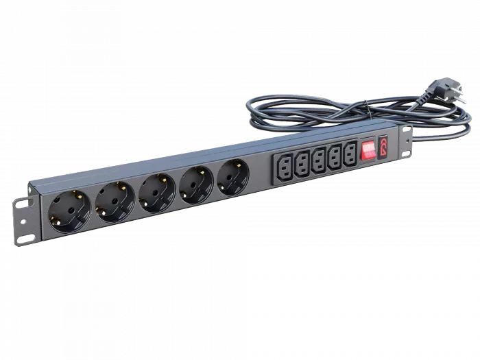 Блок розеток БР-5SCH-5C13-10А-Ш-1,8SCH Блок розеток 19", 5 Schuko, 5 C13, максимальный ток 10А, шнур 1,8 м