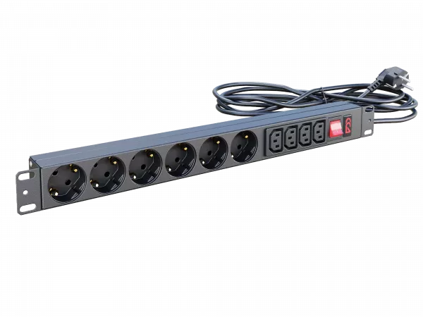 Блок розеток БР-6SCH-4C13-10А-Ш-1,8SCH Блок розеток 19", 6 Schuko, 4 C13, максимальный ток 10А, шнур 1,8 м