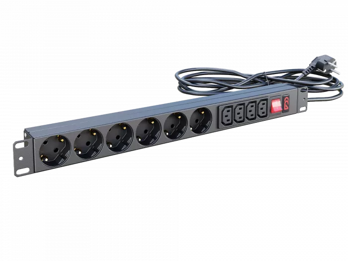 Блок розеток БР-6SCH-4C13-10А-Ш-1,8SCH Блок розеток 19", 6 Schuko, 4 C13, максимальный ток 10А, шнур 1,8 м