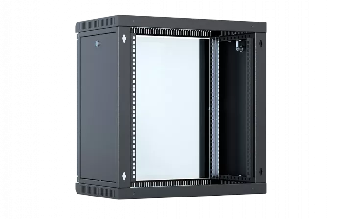 Шкаф телекоммуникационный настенный разборный со съемными боковыми стенками 19”,12U(600x550), ШТ-НСрМ-12U-600-550-С-Ч дверь стекло черный
