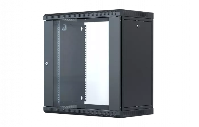 Шкаф телекоммуникационный настенный разборный со съемными боковыми стенками 19”,12U(600x550), ШТ-НСрМ-12U-600-550-С-Ч дверь стекло черный