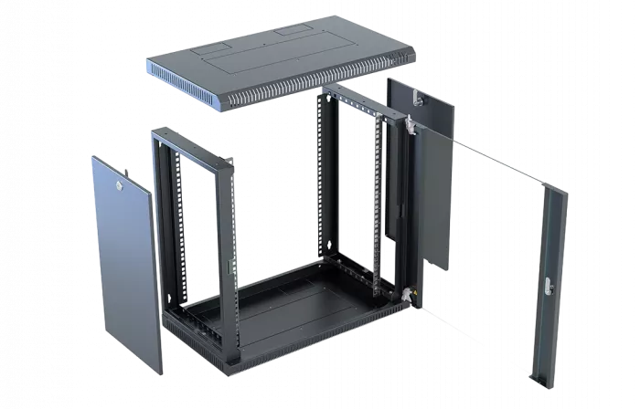 Шкаф телекоммуникационный настенный разборный со съемными боковыми стенками 19”,12U(600x550), ШТ-НСрМ-12U-600-550-С-Ч дверь стекло черный