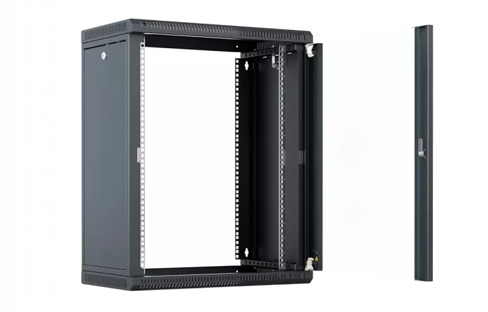 Шкаф телекоммуникационный настенный разборный со съемными боковыми стенками 19”,18U(600x550), ШТ-НСрМ-18U-600-550-С-Ч дверь стекло черный