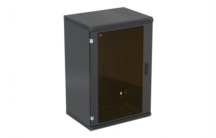 Шкаф телекоммуникационный настенный разборный черный 19”,18U(600x350), ШТ-НСр-18U-600-350-С-Ч дверь стекло ССД