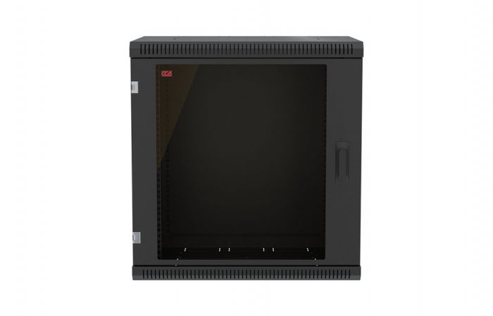 Шкаф телекоммуникационный настенный разборный черный 19”,12U(600x650), ШТ-НСр-12U-600-650-С-Ч дверь стекло ССД